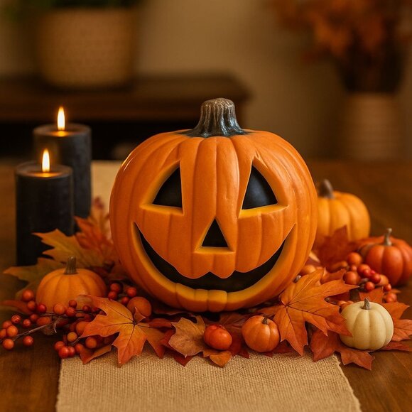 Vintage Talking Jack-O-Lantern Pumpkin Décor Fall Halloween Table Centerpiece - Picture 1 of 6